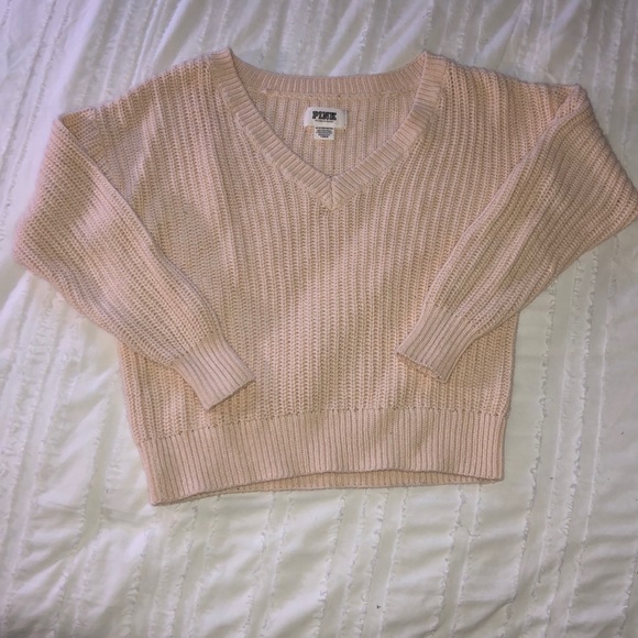 V Neck Cable Knit Sweater - PINK - Picture 1 of 1